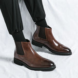 Pointed Toe Leather Brown Men's Dress Shoes High-top Brogue Slip-on Platofrm Ankle Boots MartLion   