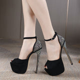 Liyke Rhinestone Fetish High Heels Women Platform Sandals Peep Toe Pole Dancing Shoes Summer Stiletto Mart Lion   