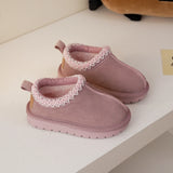 Winter Children Low-top Snow Boots Baby Genuine Leather Girls Retro Thicken Fur Snow Boys Anti-slip MartLion Pink 24 