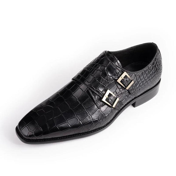 Deluxe Men's Leather Shoes Slip-On Double Buckle Monk Shoes Handmade Fashion Formal Shoes Wedding Party Dress Loafers MartLion black 39 