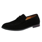 Flats Men's Solid Suede Casual Shoes Soft Loafers Slip-on Lightweight Driving Flat Heel Footwear MartLion black 39 