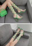 Liyke Strange Style Transparent Spike Heels Clear Sandals Women Square Toe Ankle Cross Lace-Up Party Dress PVC Shoes Mart Lion   