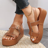 Summer Platform Wedge Strappy Sandals Women Round Toe Cross Tied Height Increase Open Toe Mart Lion   