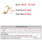 Golden 12CM High Heels Sandals Women Open Toe Ankle Buckle Strap Ladies Wedding Stripper Shoes Stilettos Mujer Mart Lion   