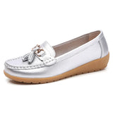 Spring Autumn Women Genuine Leather Loafers Flats Moccasins Shoes Casual Ladies Black MartLion Silver 41 