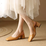 Elegant  Sandals Women Summer Shoes Pink Black Nude Medium Heels Pumps Close Toe Office Party Shoe Female MartLion   