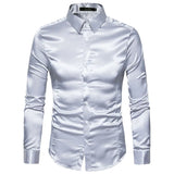 Summer White Silk Satin Shirts Men's Short Sleeve Slim Fit Party Wedding Tuxedo Shirt Casual Button Down MartLion A35 light gray US size S 