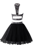 Royal Blue Cocktail Dresses Mini Two Pieces Girl Party Wear Black Homecoming Dresses Crystal Beaded Graduation Robe De Soiree MartLion   