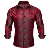 Elegant Men's Shirts Silk Long Sleeve Blue Flower Slim Fit Casual Lapel Tops Breathable Single Breasted Barry Wang MartLion   