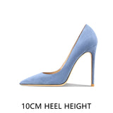 Pointed Shallow Mouth Suede Ultra-Thin High Heels 10cm Pumps Banquet Ladies Women's Shoes MartLion Blue 10CM 44 CHINA