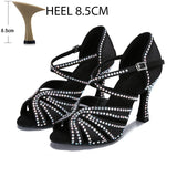 With Drill Latin Dance Shoes Indoor Soft Bottom Elegant Women's Shoes Summer Pole Heels Sandals MartLion Black 8.5cm 37 