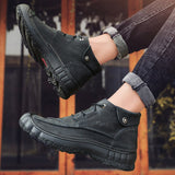 Men's Ankle boots Genuine Leather Outdoor Shoes Low-Top Combat Safety Rubber Sole Mart Lion   