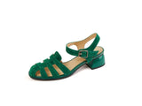 Summer Women Shoes Round Toe Sandals Casual Suede Roman Heels Green Genuine Leather Mid Heels MartLion   