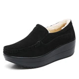 Autumn Shoes Platform Shoes Cow Suede Leather Flats Thick Sole Women's Loafers Moccasins MartLion black plush 35 