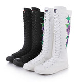  Embroidered Dance Side Zipper Super High Collar Canvas Women's Boots Shoes for Sneakers MartLion - Mart Lion