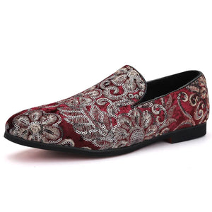 Golden Sapling Embroider Men's Loafers Elegant Wedding Shoes Leisure Flats Vintage Party Loafers MartLion Red 40 
