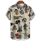 men's short-sleeved shirt Hawaiian casual beach men's tops mysterious totem print MartLion   