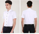 Men's Short-sleeved Casual Shirt Solid Color Slim Non Iron Male Easy Care Dress Shirts Summer MartLion   