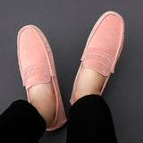 Suede Leather Penny Peas Loafers Men's Women Boys Driving Shoes Moccasins Slip on Flats Designer Loafers Pink MartLion   