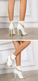 Liyke White Leather Basic Boots Women Ankle Sandals Metal Chain Design Thin Heels Pumps Peep Toe Zip Shoes Mart Lion   