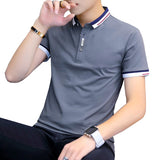 summer casual polo shirt men's short sleeve turn down collar slim fit sold color polo Mart Lion   