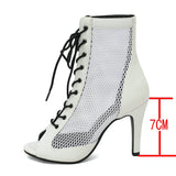 Women Jazz Dance Shoes Summer Cozy Sandals 10CM Stiletto Ladies  Party Indoor Ballroom Cool Boots Mart Lion White-7CM 37 China