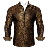 Designer Men's Shirts Silk Gold Embroidered Paisley Flower Long Sleeve Casual Blouses Slim Fit Clothing Lapel Tops Barry Wang MartLion   