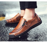 Classic Men's Casual Shoes Genuine Leather Breathable Flats Moccasins Loafers Zipper Driving MartLion   