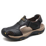 Men's Leather Sandals Slip-on Non-slip Casual Sneakers Wading Shoes Outdoor Sport Camping Hiking Mart Lion Black 38 
