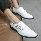 Men's White Dress Shoes Gentleman Casual Pointed Toe Oxfords Lace-Up Party Buckle Office Oxford Mart Lion   