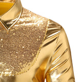 Men's Disco Gold Shiny Shirts for Party Long Sleeve Nightclub Shirt Male MartLion   