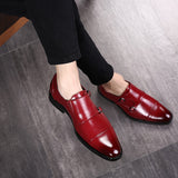 Whoholl Luxury Leather Formal Men's Classic Oxford Shoes Loafers Dress Double Monk Strap Footwear Mart Lion Red 37 