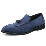 Suede Leather Men's Loafers Shoes Soft Dress Slip On Casual Moccasins Soft Formal Leisure Social Mart Lion Blue 6.5 