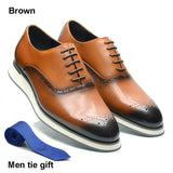 Classic Men's Oxford Shoes with Brogue Perforations Dot Handmade Real Leather Sneakers Lace-up Wedding Casual MartLion Brown EUR 45 