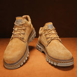 Winter Plush High Top Men's Black Boots Lace-Up Round Toe Leisure All-match Men's Casual Leather Shoes Non-slip Rubber MartLion