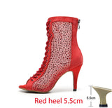 Black Latin Dance Shoes for Women Offer Women's Modern Salsa Jazz Dance High Heels Party Ballroom soft-soled Boots MartLion Red heel 5.5cm 42 