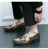 Classic Printed Men's Dress Shoes Pointed Toe Glitter Leather Low-heel Loafers Zapatos De Vestir MartLion   