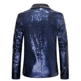 Green Sequins Black Collar Blazer Men's Wedding Party Dress Coat Blue Suit Jacket MartLion   