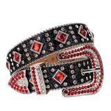 Bling Luxury Strap Rhinestones Belt De Strass Ceinture Femme Crystal Studded Belt for Men's Women Cowboy Cowgirl MartLion Red Black 48(waist37-39inch) 