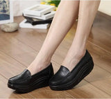 Women's shoes spring summer all-match mother single leather rocking platform nurse work MartLion 8102 black 36 