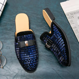 Mules Summer Sandals Loafers Half Shoes Diamond Leather Men's Shoes Designer Slides Slippers MartLion 862 Blue 45 