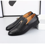 Men's Woven Leather Casual Shoes Trendy Party Wedding Loafers Moccasins Light Driving Flats Mart Lion   