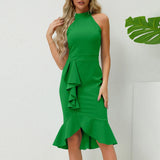 Y2k Elegant Printed Knee-Length Summer Dress Women Round Collar Sleeveless Frocks For Girls MartLion Green XXL CHINA