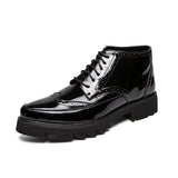 Brogue Lace Up Men's Boots Thick Sole Leather Shoes Men's Trendy MartLion black 8 