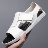 Summer Men's Roman Sandals Hollowed Out Breathable Casual White Sandals Casual Non-slip Soles Leather Shoes MartLion WHITE 41 