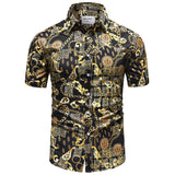 Embossed Flower Design Retro Men's Shirt Breathable Summer Top Casual Short Sleeved Beach Style Shirts MartLion B07106 XXXL 