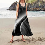 Casual Dresses Daily Casual Print Mid-Calf Dresses For Women's Round Neck Sleeveless Frocks MartLion   