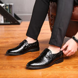 Luxury Leather Casual Office Wedding Shoes Men's Crocodile Pattern Pointed Toe Set Feet Mart Lion   