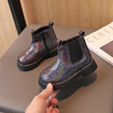 Autumn Spring Children Short Boots Girls Crystal Chelsea Boots Little Princess Bling Bling Baby Shoes Kids Leather MartLion Black 23 insole 14.5cm 