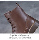  Women Genuine Leather Short Boots Round Toe Genuine Leather Handmade Retro Street Style Winter Warm Flats MartLion - Mart Lion